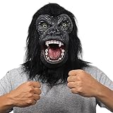 CrDoJu Halloween Chimp Head Mask Chimpanzee Mask Black with Fur Latex Gorilla Full Head Mask for Carnival Costume Party Prop