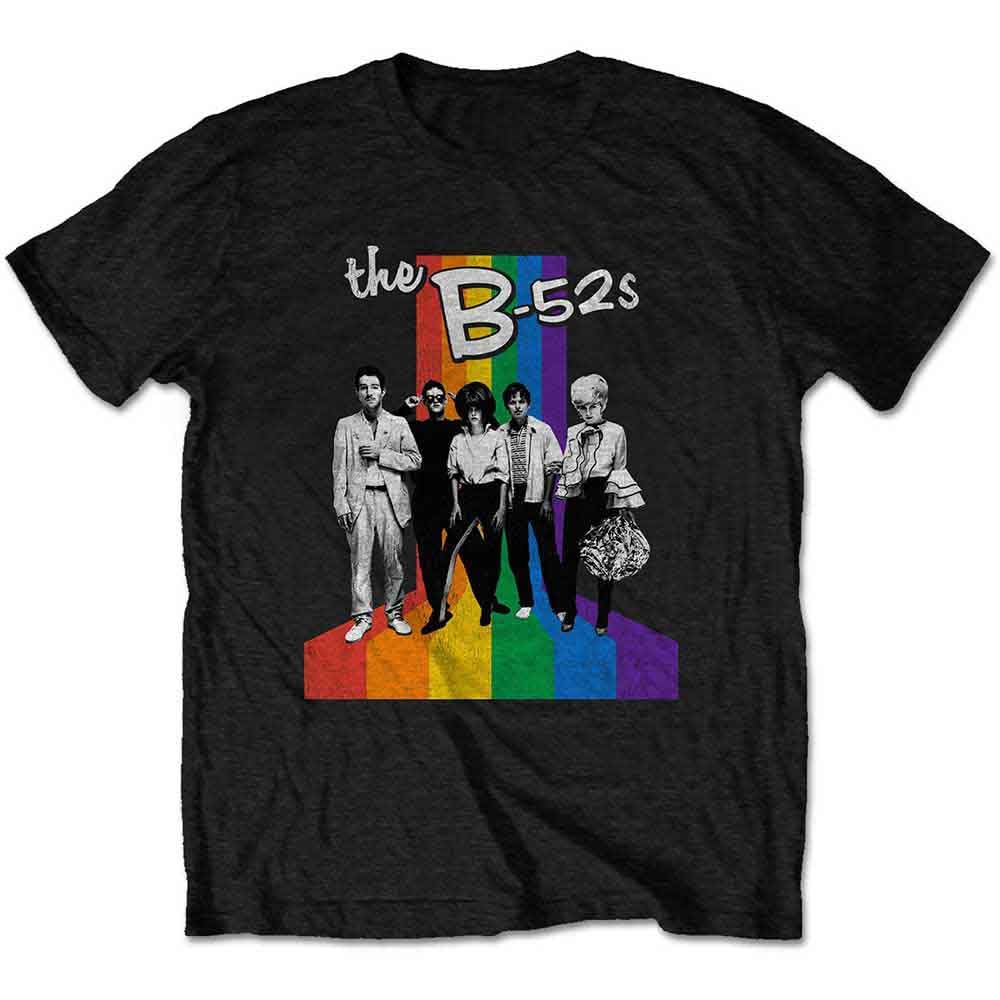 B52's T Shirt Rainbow Stripes Band Logo Official Mens Black M