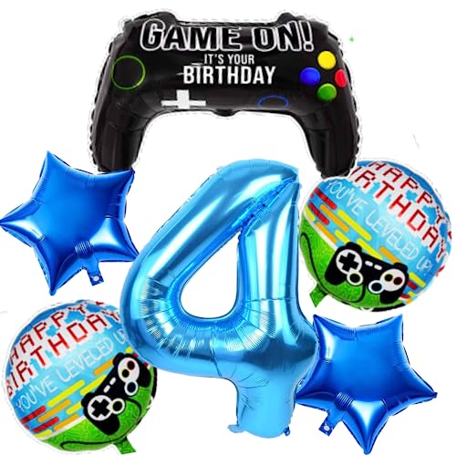 Image of 6 Pcs Game on Birthday Decoration 4th Birthday Decoration for Boys Gaming Theme Birthday Decoration Fourth Birthday Decorations Boy Game Theme Balloons (Pack of 6, Multicolor)