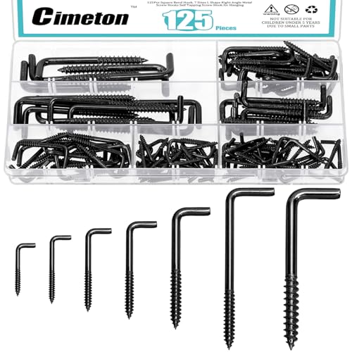 Cimeton Gancho de tornillos autorroscantes en forma de L (negro)