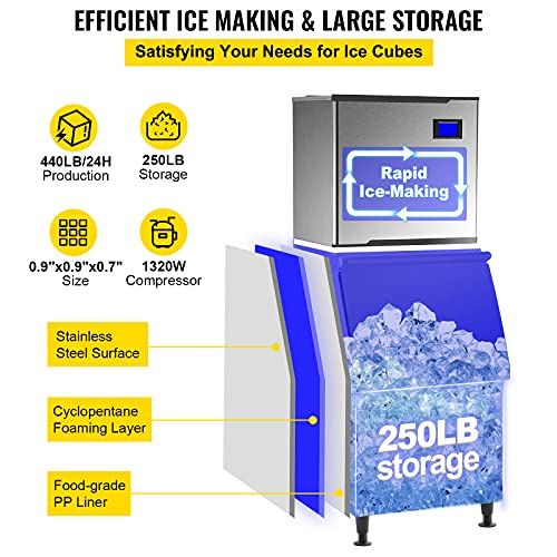 VEVOR Commercial Ice Maker Machine, 440Lbs/24H Commercial Ice Machine