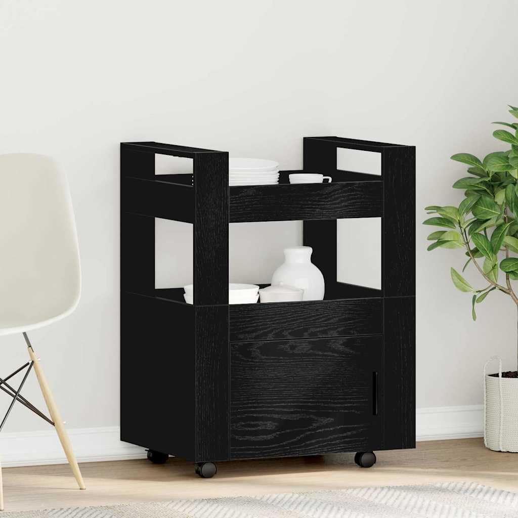 vidaXL Carro de Cocina Roble Negro 60 x 45 x 80 cm | Hecho de madera de ingeniería resistente que va a durar, Se ve elegante y encaja bien en cualquier cocina,