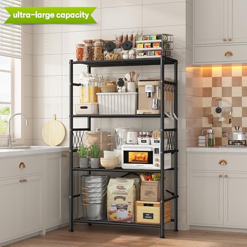 Image of Wire Shelving Storage Rack with Hooks,Metal Shelving Units Shelf Organizer,Wobble-Free Garage Shelving with Adjustable Leveling Feet for Kitchen Pantry Laundry Bathroom Closet Dorm,12 inchD x 30 inchW x 60 inchH