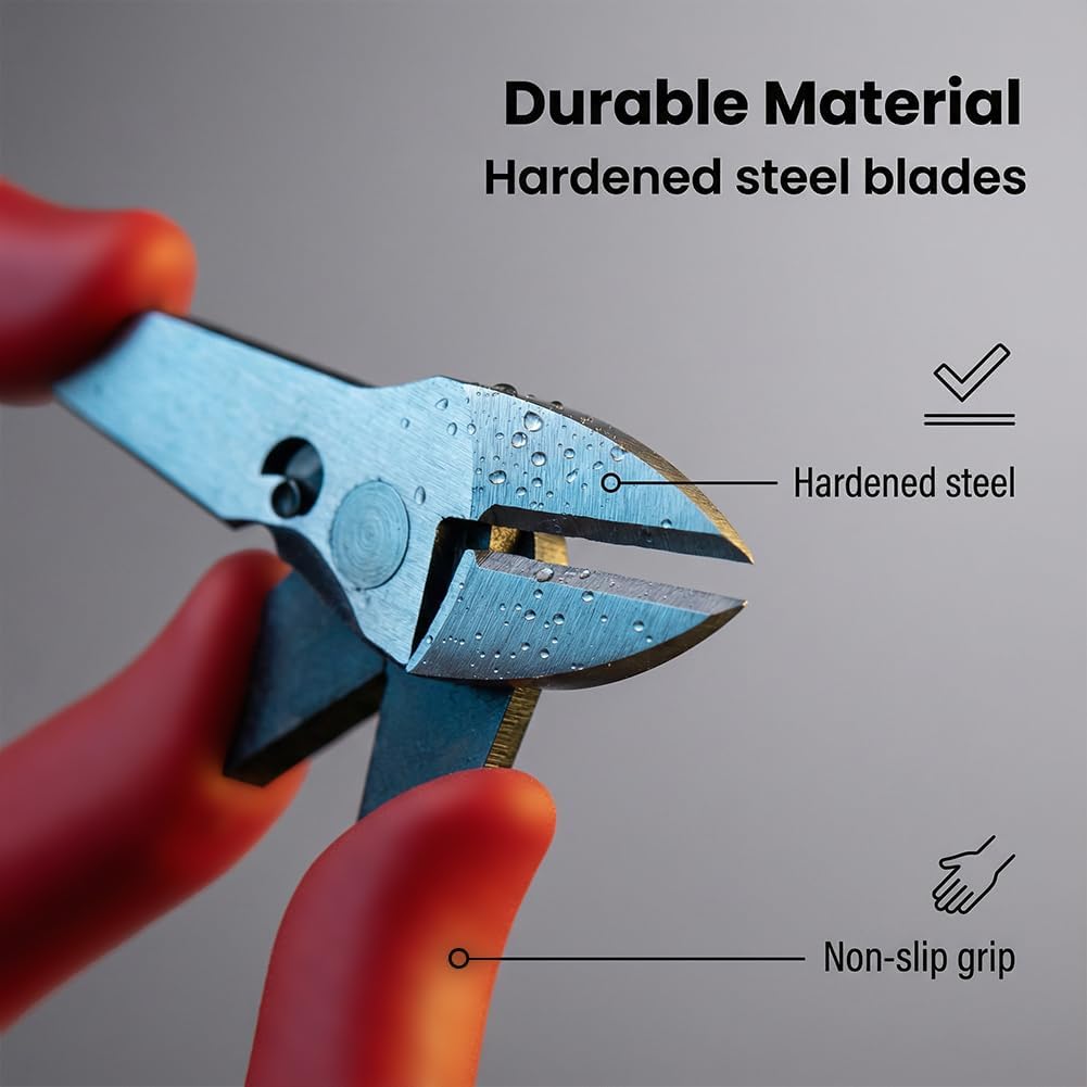 Micro Flush Cutters, 5-Inch Precision Side Cutters - High Carbon Steel, Spring-Loaded & Non-Slip Handle for Electronics, Wiring, Sprue, Zip Ties(Green)