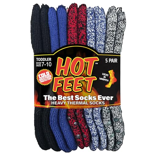 Image of HOT FEET Toddler Warm Socks – Thermal Crew Winter Socks for Toddlers, Thick Insulated Snow Gear for Kids 5/6 Pack
