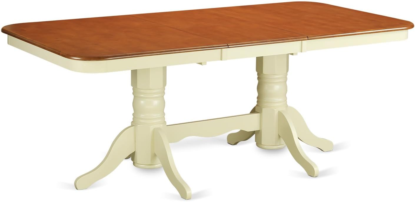 HomeStock Suburban Soiree Kitchen Rectangle Dining Table Top with Butterfly Leaf & Double Pedestal Base, 40x78 Inch, Buttermilk & Cherry Finish