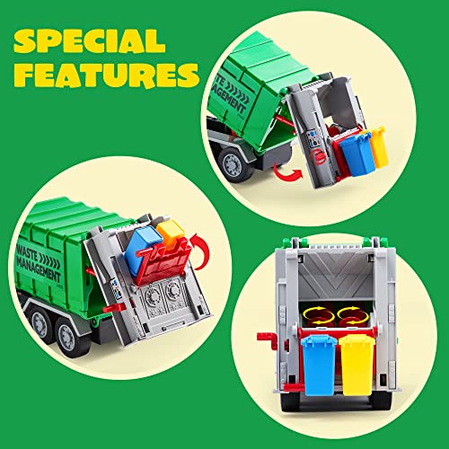 Joyin 12.5" Garbage Truck Toy, Friction-Powered Trash Truck With Lights & Sounds, Back Dump Garbage Recycling Truck Toy Set With 3 Rear Loader Trash Cans, Boys Girls Toy Cars, Kids Birthday Gifts #TOP3