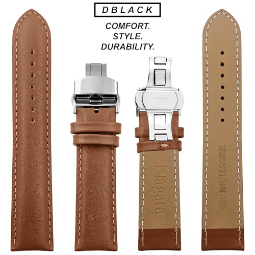 Image of DBLACK ''NAGATA3'' Leather Watch Strap with Butterfly Lock, Minimalist Design Watch Belt / / For 18mm, 20mm, 22mm, or 24mm Watch Band (Choose Your Size & Color)