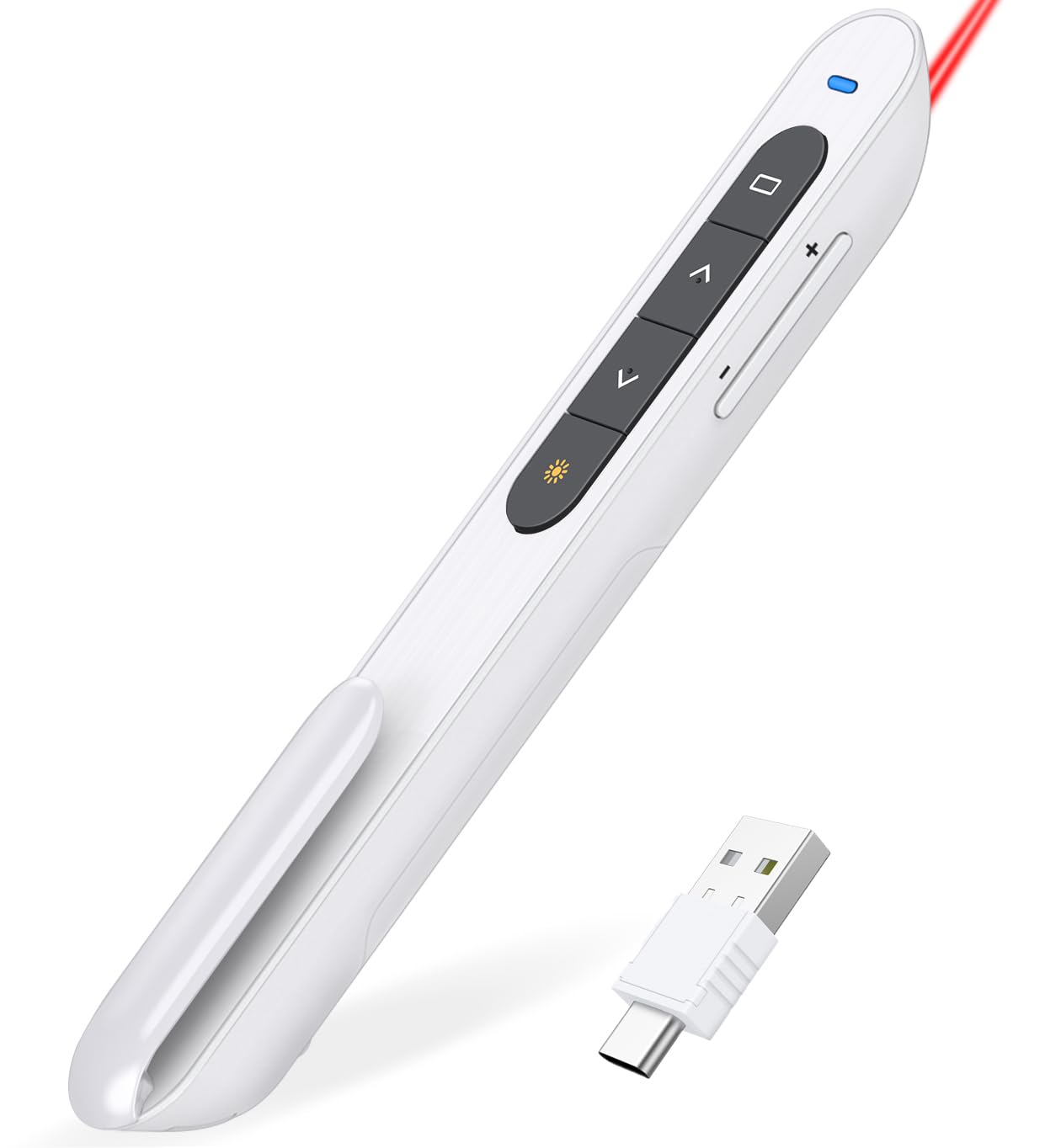 DinoFire White USB C Presentation Clicker Wireless Presenter Remote for PowerPoint Presentations,Volume Control PPT Slide Advancer for Mac Laptop PC