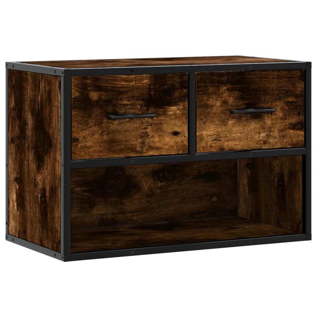 YUANCHUTOP Small Floating TV Unit Stand 60cm, Wall Mounted Media Console with 2 Drawers & Storage Shelf, Industrial Style Hanging Wall Cabinet, Oak+Rustic