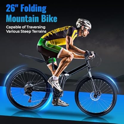 26 Zoll Mountainbike, 21-Gang Klappfahrrad Mountainbike Erwachsenen Fahrrad Klappbar Rennrad, Fahrrad Bis150 Kg Mit StoßDäMpfende Scheibenbremse, Tragbares Mountainbike FüR MäNner Frauen – Bild 4