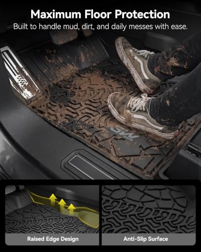Image of 3W Floor Mats with Metal Pedal for 2021-2025 2026 Ford Bronco 4-Door | Full Protection include underfloor storage mat,All Weather TPE Custom Fit Bronco Floor Liners (Not Fit Sport & Vinyl Floor)