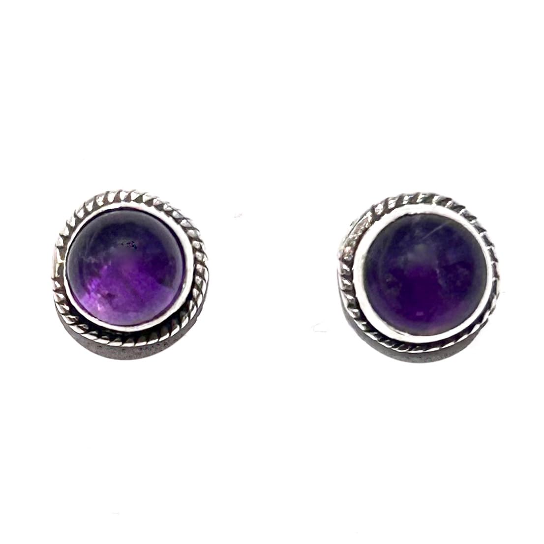 PENDIENTES BOTON CON PIEDRAS PRECIOSAS EN PLATA DE LEY (AMATISTA)