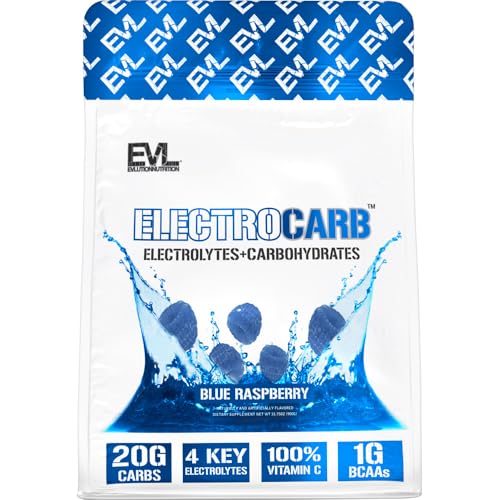 Image of Evlution Nutrition ElectroCarb - Electrolytes + Carbohydrates - Hydration Support, Endurance & Muscle Recovery - 20g Carbs, 4 Key Electrolytes & 1g BCAAs - Blue Raspberry - 30 Servings