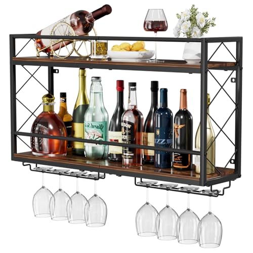 NEYCIL Weinregal, Wandhalterung, 2 Etagen, Wand-Weinregal mit Glashalter,...