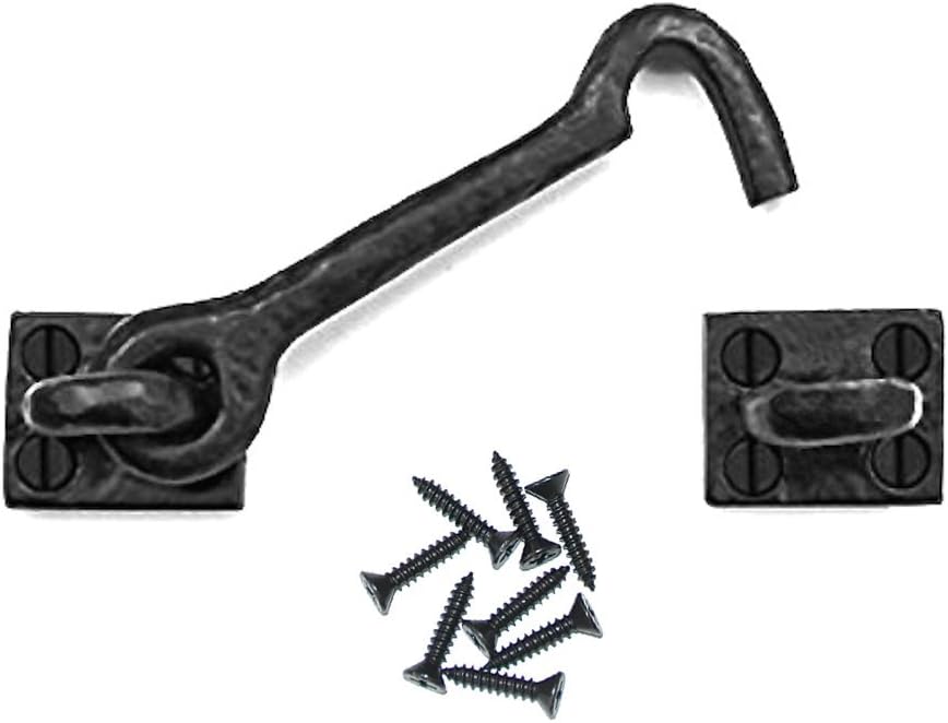 Sliding Barn Door Cabin Hook and Eye Latch - 4.5? Cast Iron Rustic Hardware Lock for Gate, Shed, Garage - Add a Farmhouse, Vintage, Industrial Touch to Any Decor, Interior & Exterior