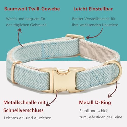 YUDOTE Ultra-weiches Hundehalsband aus natürlicher Baumwolle mit Twillgewebe für Mittel Hunde mit empfindlicher Haut,Hellblau