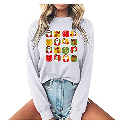 ZODOF sudadera navidad mujer Cuello redondo Manga larga Impresión Casual suelto tallas grandes Blusa Sudadera Tops Sweatshirt sudaderas navidad unisex