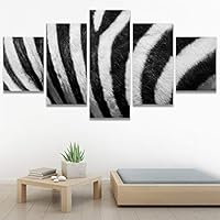 SIGNWIN 5 Panel Canvas Wall Art Animals Black and White Dramatic Duotone Expressionism Grey Modern Artwork for Home Decorations Ready to Hang - 60