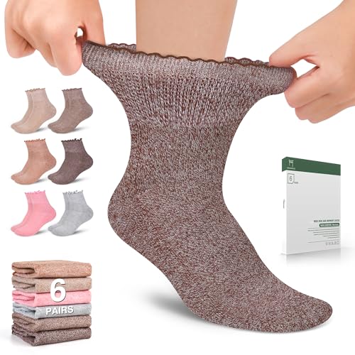Bulinlulu Women’s Diabetic Socks – 6 Pairs Non-Binding Neuropathy Socks for Women 6-9 9-11(Flower D-Large)