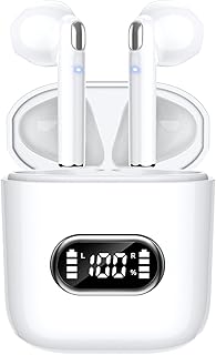 Wireless Earbuds, Bluetooth 5.3 Earbuds with 2023 New HiFi ENC Call Noise Cancelling 4 Mics, Headphones Bluetooth Wireless, IP7 Waterproof LED Display Wireless Headphones, 50H Playtime, Mini White