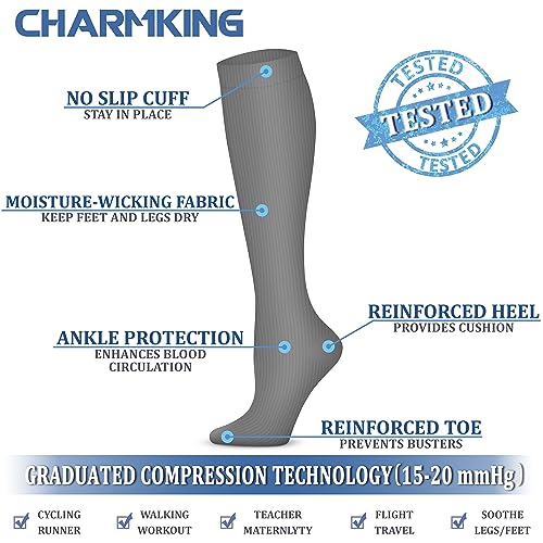 CHARMKING Compression Socks for Women and Men Circulation 4 Pairs 15-20 mmHg Best Support for Athletic Running Cycling4