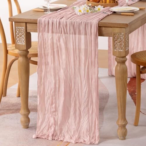 Image of MLMC Pink Table Runner Boho Cheesecloth Table Runner 10ft Rustic Dusty Pink Gauze Cheese Cloth Centerpiece Decor 35x120 Inches for Wedding Bridal Shower Birthday Party