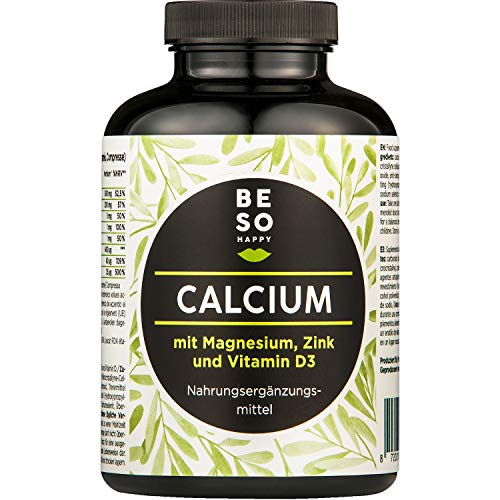 BeSoHappy® Kalzium mit Magnesium, Zink und Vitamin D (180 Tabletten für 6 Monate) Hochwertig – Laborgeprüft und Getestet in Deutschland l Vegetarisch, Glutenfrei & Lactosefrei