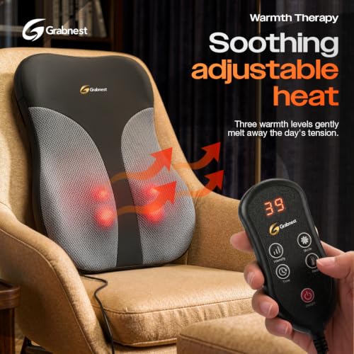 Image of Shiatsu Back Massager with Heat for Chair & Car, Electric Deep Tissue Massage Cushion, Adjustable Heat, Rolling & Kneading Mid & Lower Back Massager for Home, Office & Driving