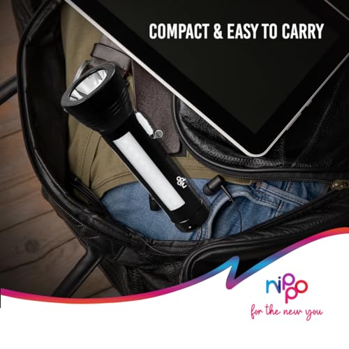 Nippo Nova Rechargeable LED Torch with Side Light | Lithium ion Battery with 2hrs Back |C Type Micro USB| Black - Image 2 thumbnail