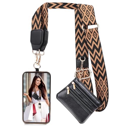 Image of XANGNIER Clip and Go Strap for Phone with Wallet Crossbody, Phone Strap with Zippered Wallet, Adjustable Anti Theft Cellphone Lanyard for Women, Cellphone Chain Accessories,Multicolor 6