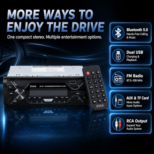 Image of AUTO SNAP GVAA Single DIN Car Stereo MP3 Player with USB, AUX, FM Radio, Bluetooth, Hands-Free Calling & Digital Display | Car Music System with Easy Controls with App 507
