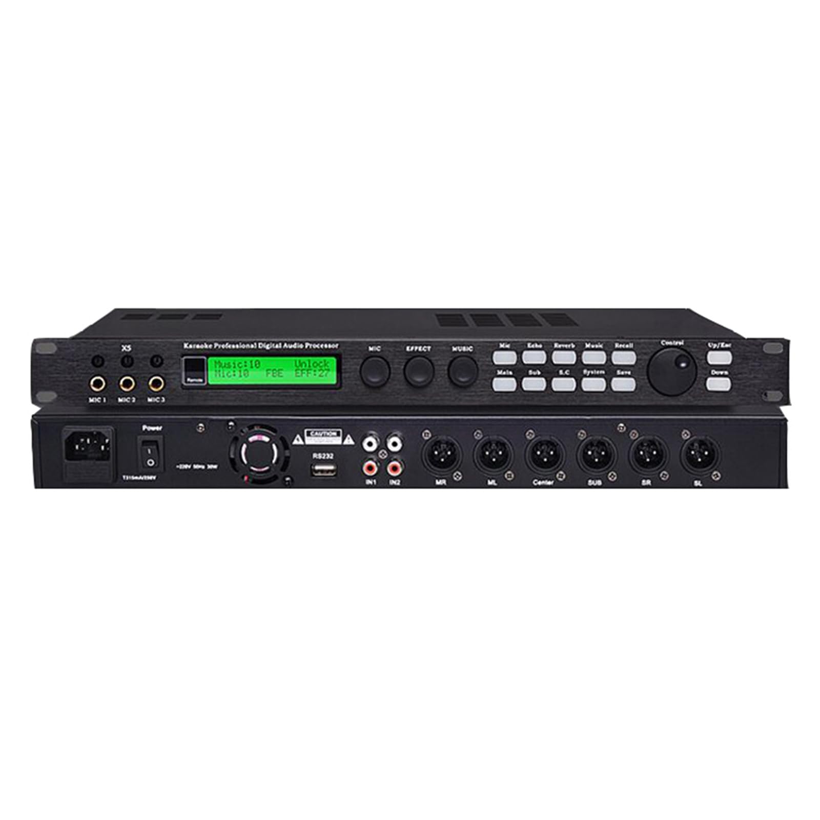 Procesador de audio con reverberación digital, antiaullidos, pantalla LCD HD, volumen ajustable, conecta hasta 3 micrófonos, ideal para rendimiento y amplificador de escenario