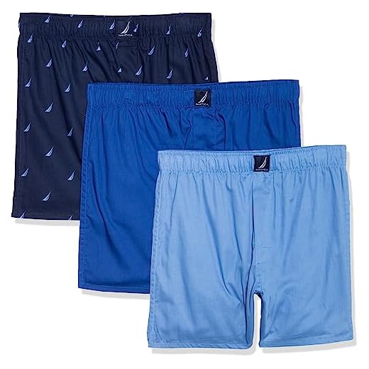 Cueca boxer masculina Nautica de algodão, pacote com 3, Aero Blue/Sea Cobalt/Sails-peacoat, X-Large