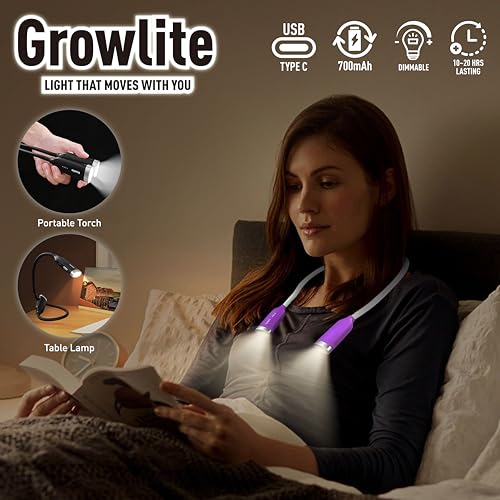 Neck Reading Light, 3 Color & Brightness Adjustable Book Light for Reading in Bed, Hands-Free, Lightweight, USB C Rechargeable, Eye-Caring, Perfect for Crafts, Camping, Kids & Adults (purple) - image 2
