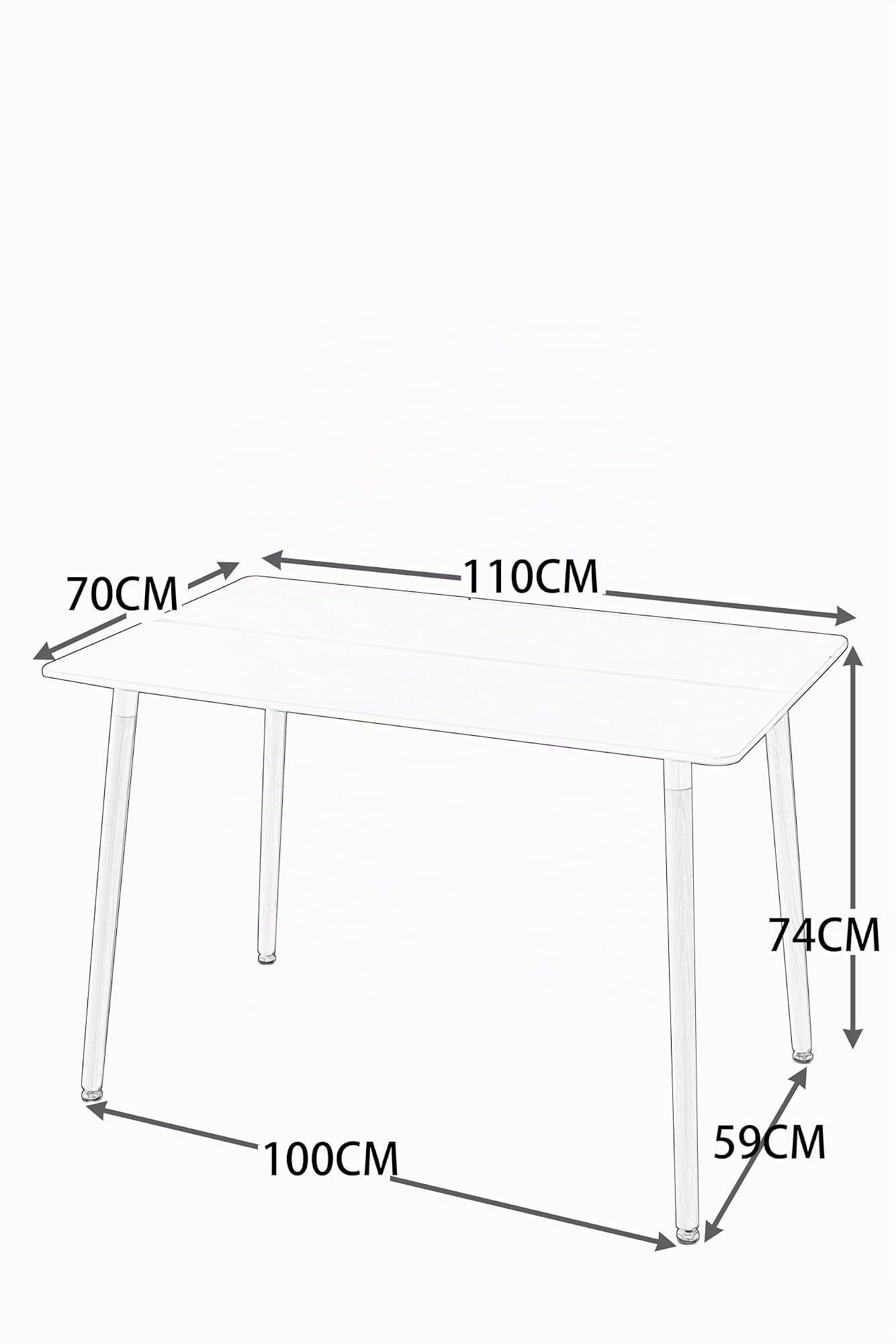 Tavolo da pranzo rettangolare moderno con piano bianco, robusta struttura in metallo e gambe in legno di faggio, per la sala da pranzo dell'ufficio, 110 x 70 x 74 cm
