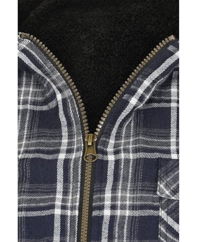 Image of ZENTHACE Men's Sherpa Lined Full Zip Hooded Plaid Shirt Jacket