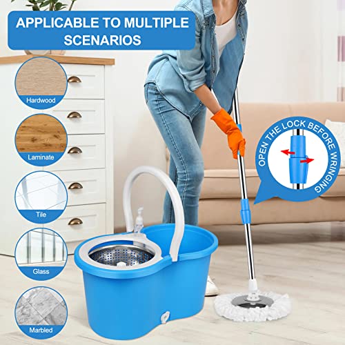 Spin Mop And Bucket With Wringer Set, Separate Dirty Water With 3 Microfiber Replacement Mop Head Refills, 61" Stainless Steel Adjustable Handle For Floor Cleaning, (Mop Bucket 20Qt) #TOP7