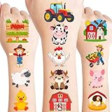 50 PCS Barnyard Farm Animal Temporary Tattoos for Kids, Farm Animals Themed Tattoos for Birthday Party Supplies Super Cute Tattoo Stickers for Kids Boys Girls Party Bag Filler