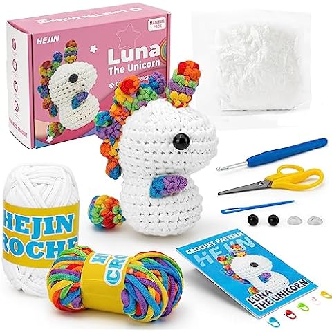 Crochet Kit for Beginners, Unicorn Crochet Kits for Kids and Adults Include Rainbow Yarn, Videos Tutorials, Eyes, and Crochet Hook - Crochet Animal Kit, Beginner Crochet Kit - Gift for Birthdays Cover