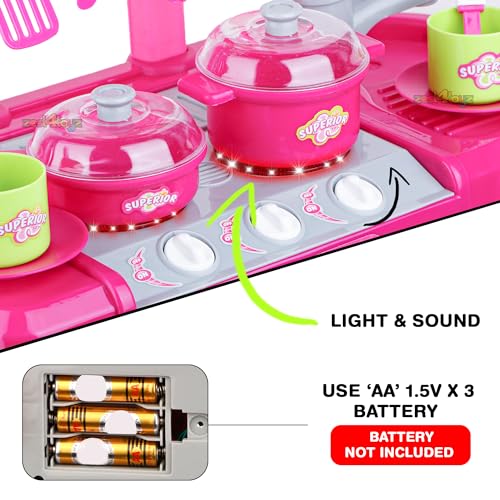 Image of Zest 4 Toyz Kitchen Set for Kids Girls Big Cooking Set Light and Sound Pretend Play Toy Battery operated with Accessories - Pink