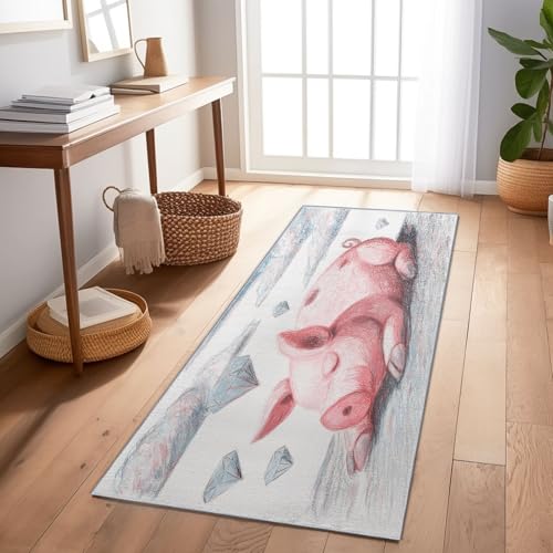 2.6x7 Washable Vintage Runner Rug for Living Room Bedroom, Non