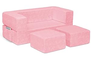 Delta Children Sleeper Convertible Play Sofas, Cozy Pink Kids Couch with Storage