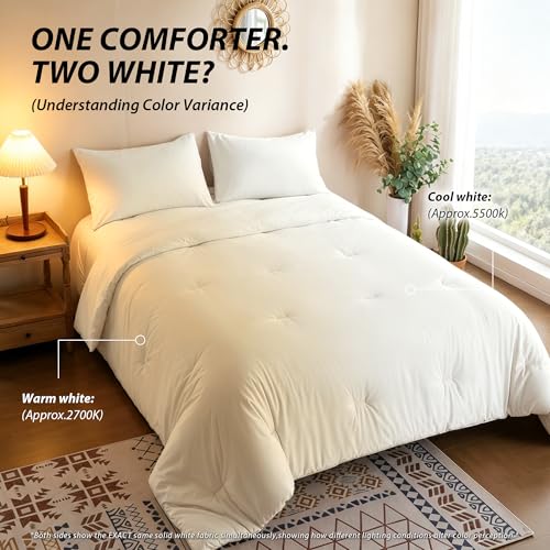 Image of weigelia Super-Soft Micorfiber Comforter Set - Full Size Cream White Lightweight Warmth Comforter for All Season Use, Machine Washable White Bedding Set (1 Comforter, 1 Pillowcases)