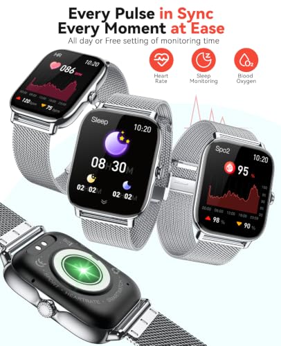 Image of Smart Watches Fitness Tracker for Women Men with Step Counter, Sleep Calorie Monitor, Pedometer, IP68 Waterproof, Smartwatch with 120+ Sports for iPhone Android (Natural Milanese)