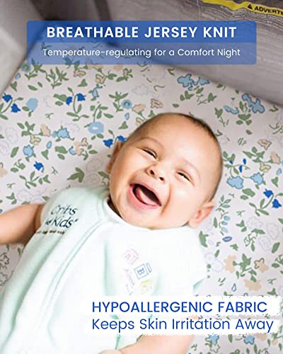 Mini Crib Sheets Girl, Totbasic Premium Soft Stretchy Floral Pack N Play Sheets For Baby Girls, Breathable Jersey Cotton Pack And Play Sheets, 2 Pack Play Yard Sheets, Vintage Pink Purple Boho Flower #TOP3