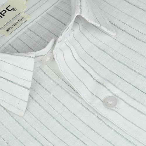 Image of GHPC Cotton Linen Striped Half Sleeves Regular Fit Formal Shirt for Men