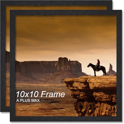 A PLUS MAX 10x10 Picture Frame Set of 2, Black Engineered Wood Frame for 10 x 10 Inch Picture Poster Photo, Light Weight 10 by 10 Frame with Wood-grain for Wall - 2 Pack/Black/10 x10