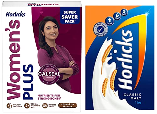 Image of Horlicks Women's Plus Chocolate Carton, 400 g + Horlicks Health & Nutrition drink - 1 kg Refill pack (Classic Malt)