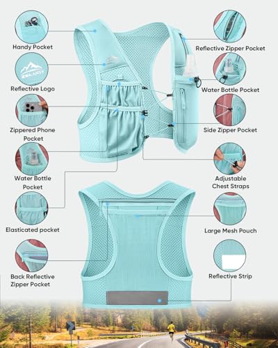 Image of Zelvot Running Vest for Women Men, US Patent, Adjustable Chest Straps Running Hydration Vest with 500ml Soft Flask, Lightweight Reflective Hydration Backpack for Marathon